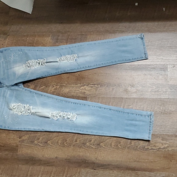 GORGOUS LUXE BEDAZZELDED&TRASHED/RIPPED UP TORN UP DESTROYED JEANS SZ 27 - Picture 5 of 12